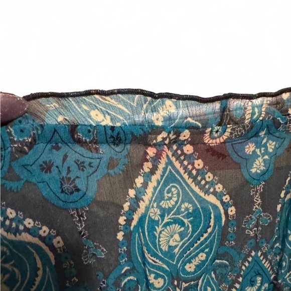 Oscar by Oscar De La Renta Elegant Blue Paisley Silk Sheer Women's Top - Picture 5 of 7